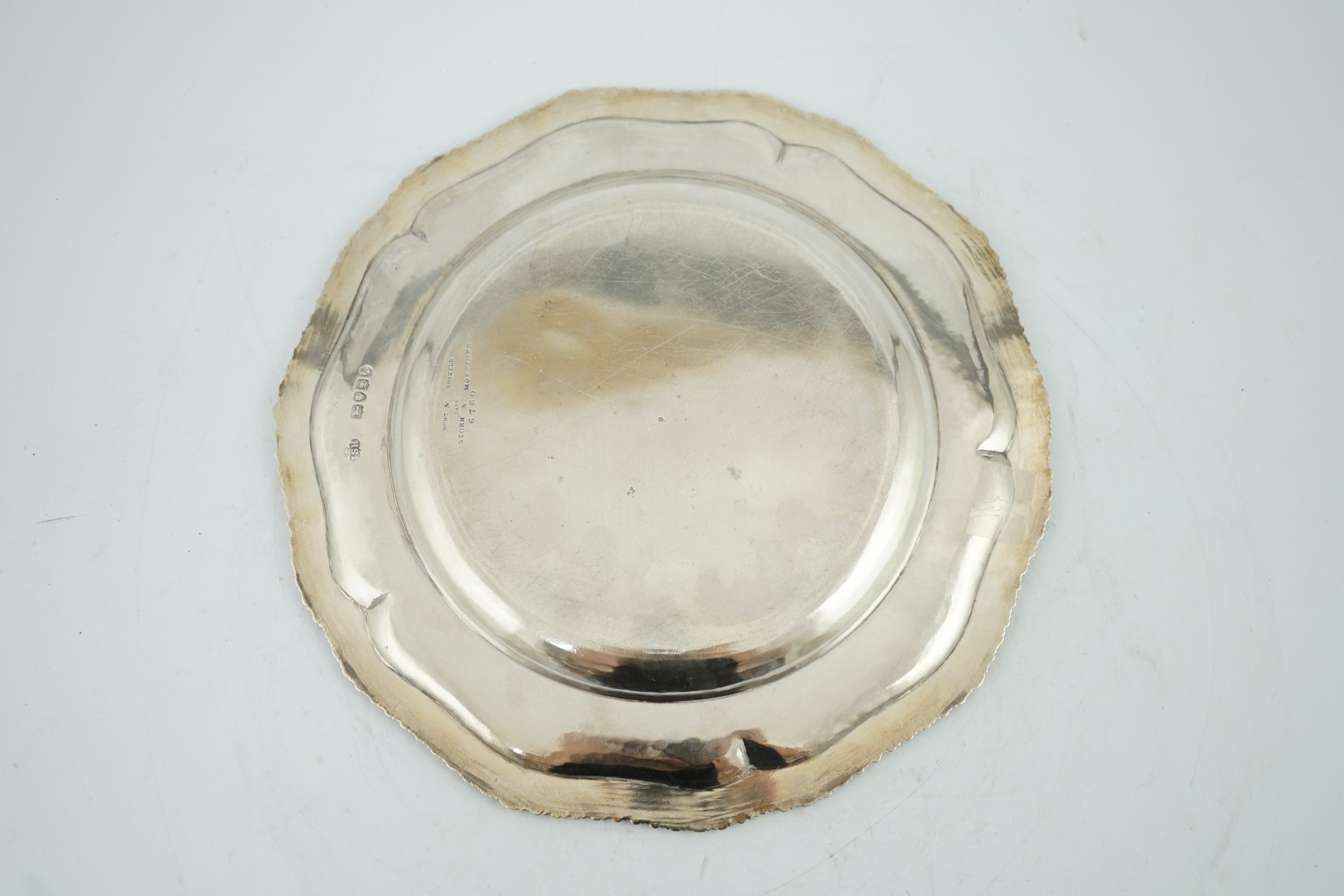 A Victorian silver dinner plate, by John Samuel Hunt